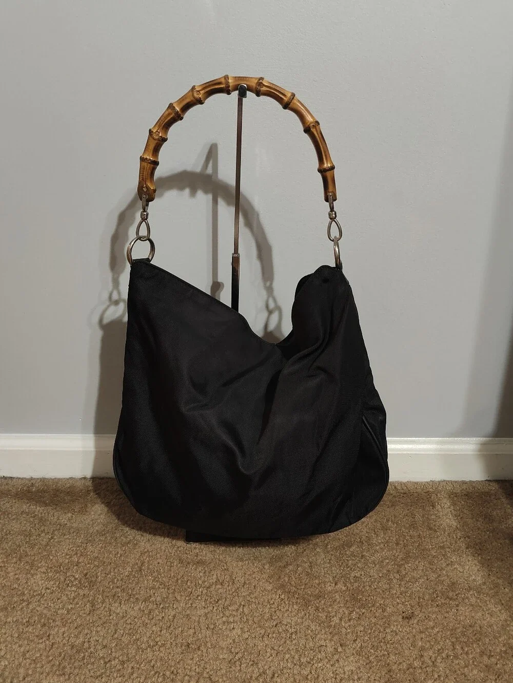 Gucci Vintage Bamboo Black Hobo Bag w/ COA